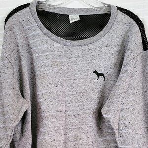 Victoria's Secret PINK Heather Grey Cropped Logo Sweatshirt Mesh Detail Large